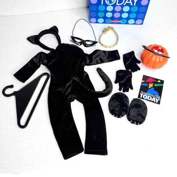 American Girl Kitty Cat Doll Costume Pleasant Company Gloves Slippers Pumpkin - Picture 2 of 14
